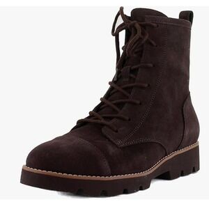 Vionic‎ Lanii Chocolate Suede Lace Up Ankle Combat Boots Women's 6 Wide NEW